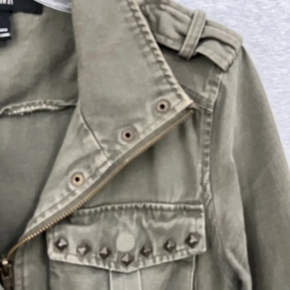 Forever 21 Jacket Womens Small Green Utility Brass Studs Military Army‎ Gorp Zip